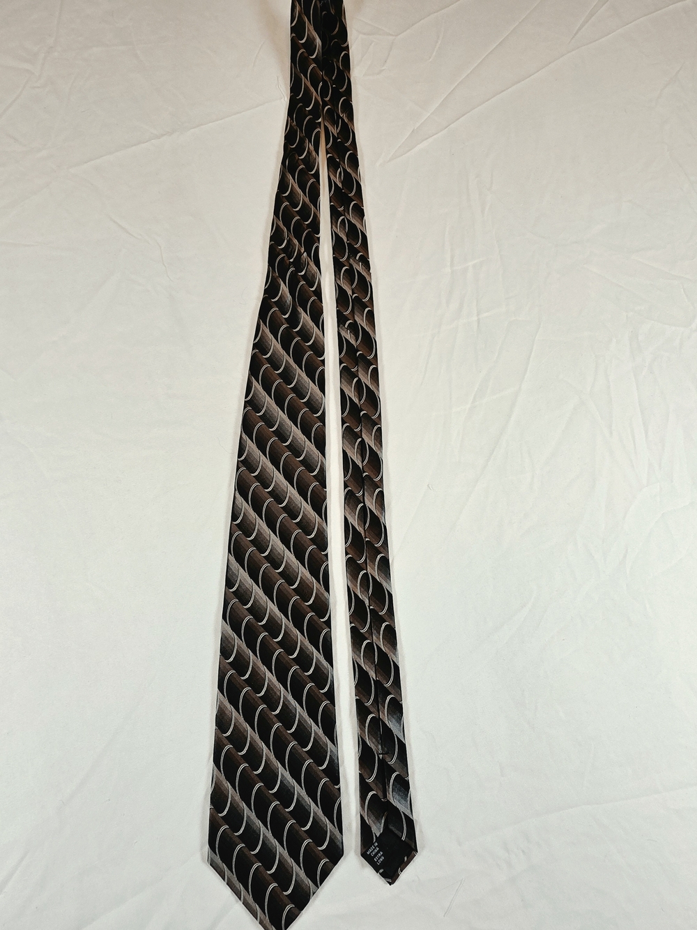 Bugatti 100% Silk Extra Long Men's Tie Brown Black Geometric Pattern Designer